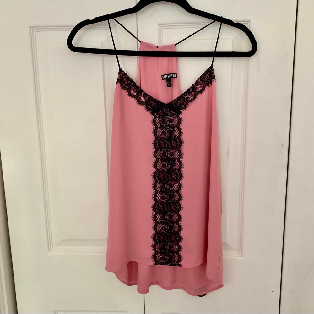 Express pink and black lace top